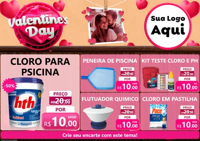 Modelo de Encarte para Encarte A4 Horizontal com o tema Valentine's Day para Produtos para Piscina