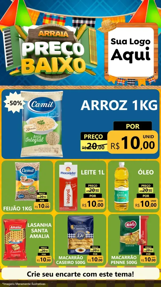 Modelo de Rede Social para Stories com o tema Arraiá de Preço Baixo - Junina para Supermercado