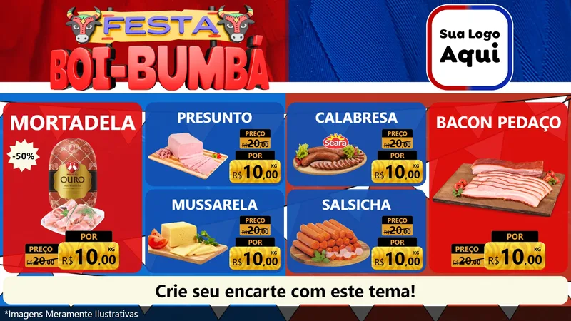 Modelo de TV para TV Horizontal com o tema Festa Boi Bumbá para Frios e Laticínios
