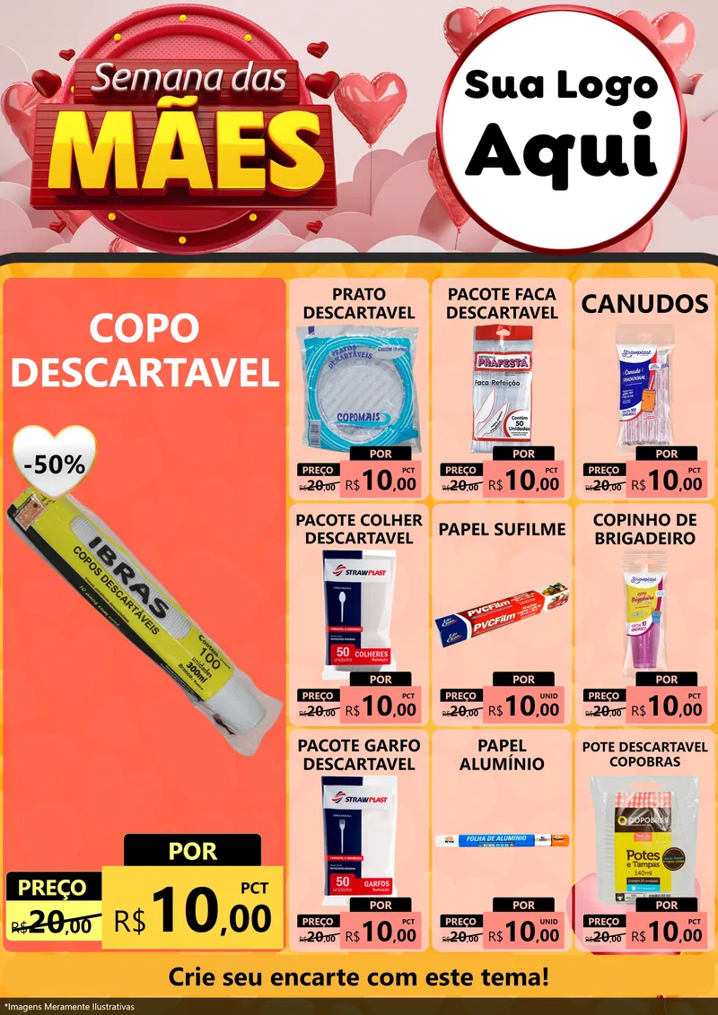 Modelo de Encarte para Encarte A4 Vertical com o tema Semana das Mães para Embalagens