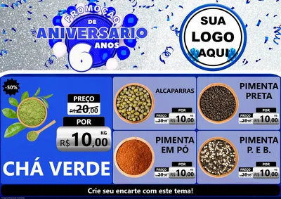 Modelo de Encarte para Encarte A4 Horizontal com o tema Promoção de Aniversário - 6 Anos para Produtos Naturais