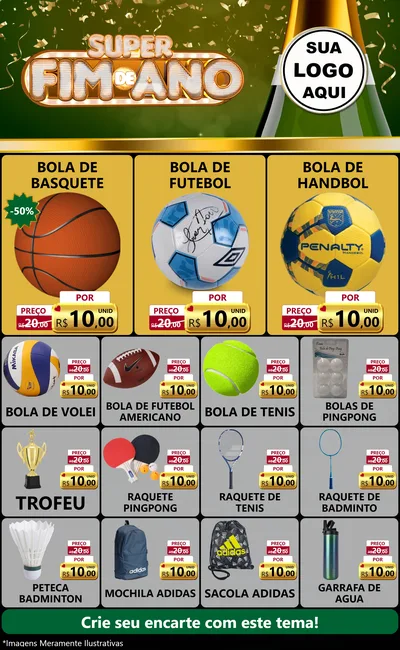 Modelo de Encarte para Encarte Grande com o tema Super Fim de Ano para Artigos Esportivos