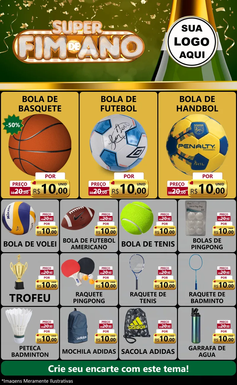 Modelo de Encarte para Encarte Grande com o tema Super Fim de Ano para Artigos Esportivos