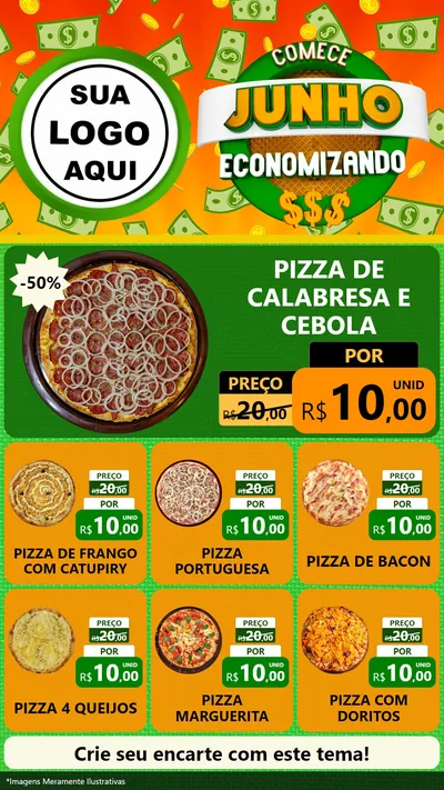 Modelo de Rede Social para Stories com o tema Comece Junho Economizando para Pizzaria