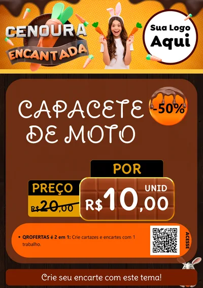 Modelo de Cartaz para Cartaz A4 Vertical com o tema Cenoura Encantada - Páscoa para Moto peças