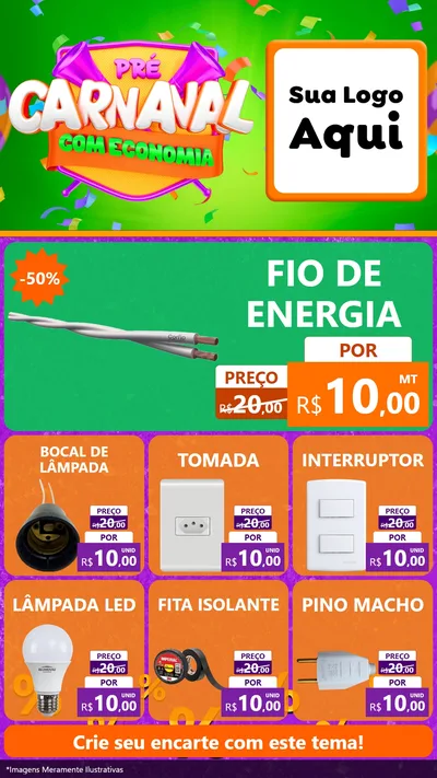 Modelo de Rede Social para Stories com o tema Pré-Carnaval Com Economia para Materiais Elétricos
