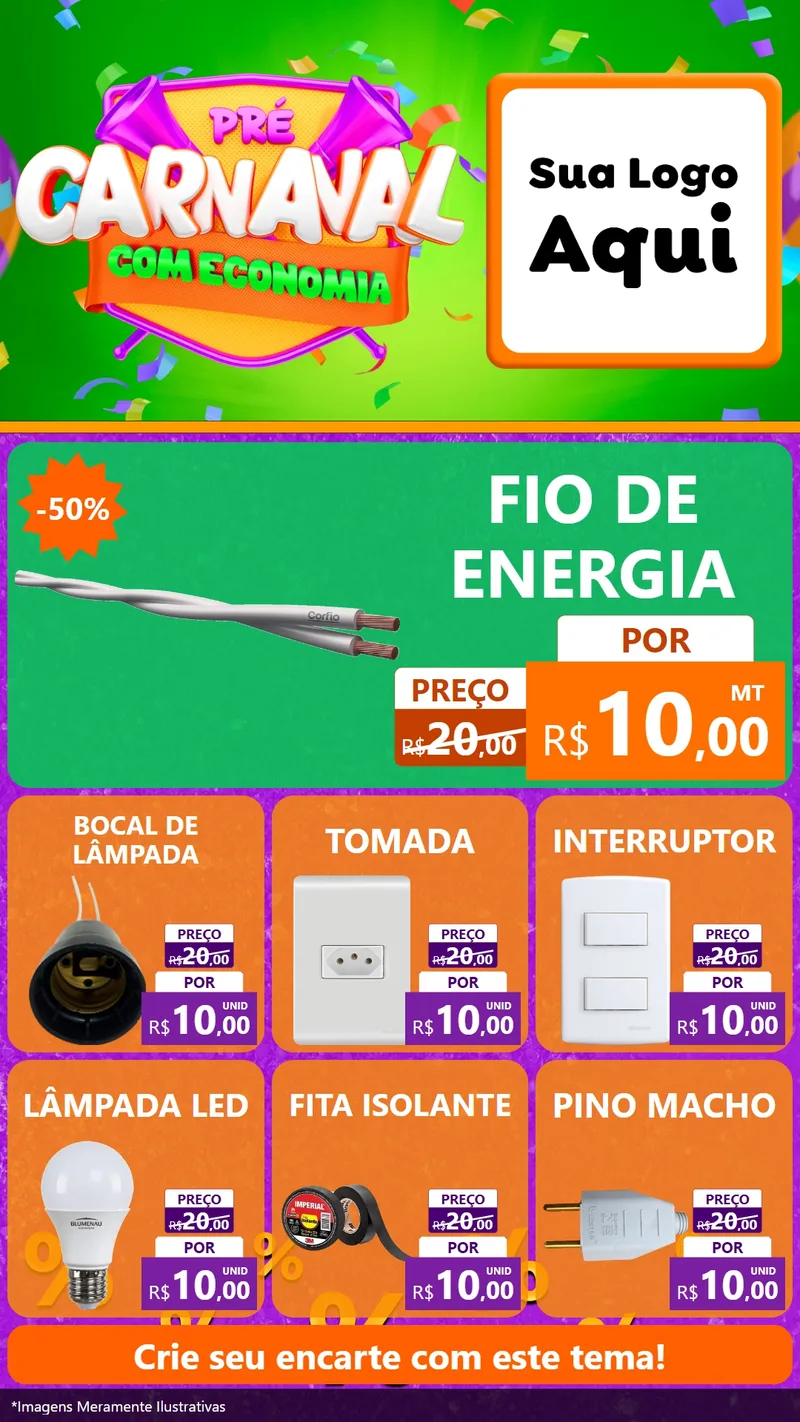 Modelo de Rede Social para Stories com o tema Pré-Carnaval Com Economia para Materiais Elétricos
