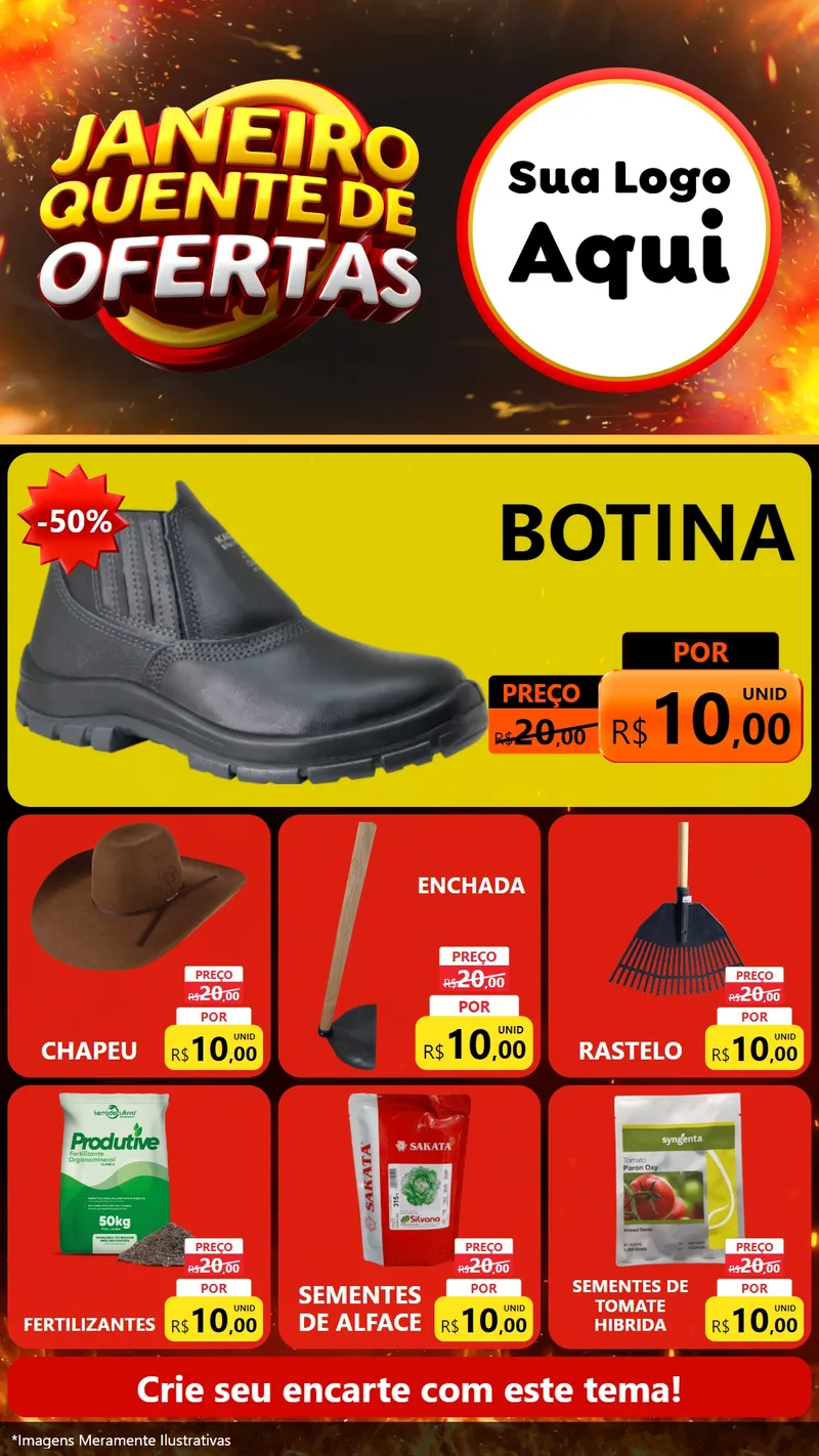 Modelo de Rede Social para Stories com o tema Janeiro Quente de Ofertas para Agropecuária