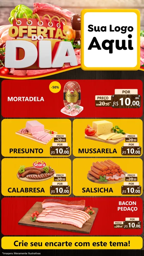 Modelo de TV para TV Vertical com o tema Ofertas do Dia para Frios e Laticínios