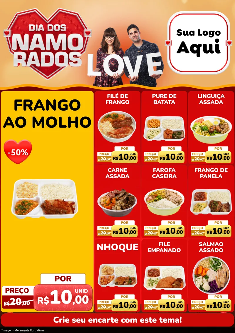 Modelo de Encarte para Encarte A4 Vertical com o tema Dia dos Namorados para Restaurante