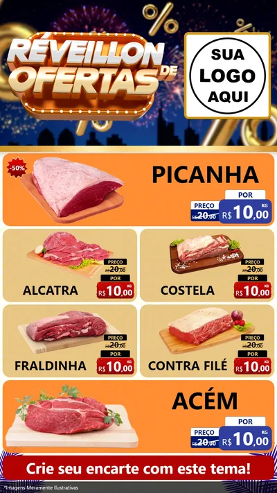 Modelo de TV para TV Vertical com o tema Réveillon de Ofertas para Açougue