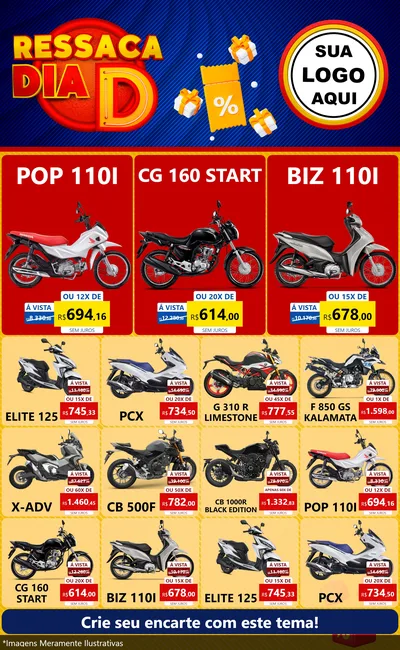 Modelo de Encarte para Encarte Grande com o tema Ressaca Dia D para Concessionaria de Motos