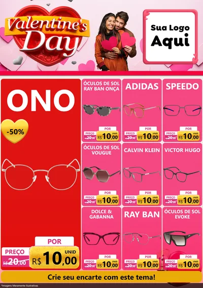 Modelo de Encarte para Encarte A4 Vertical com o tema Valentine's Day para Óticas