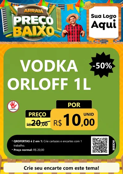 Modelo de Cartaz para Cartaz A4 Vertical com o tema Arraiá de Preço Baixo - Junina para Distribuidora de bebidas