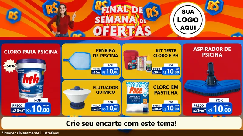 Modelo de TV para TV Horizontal com o tema Final de Semana de Ofertas para Produtos para Piscina