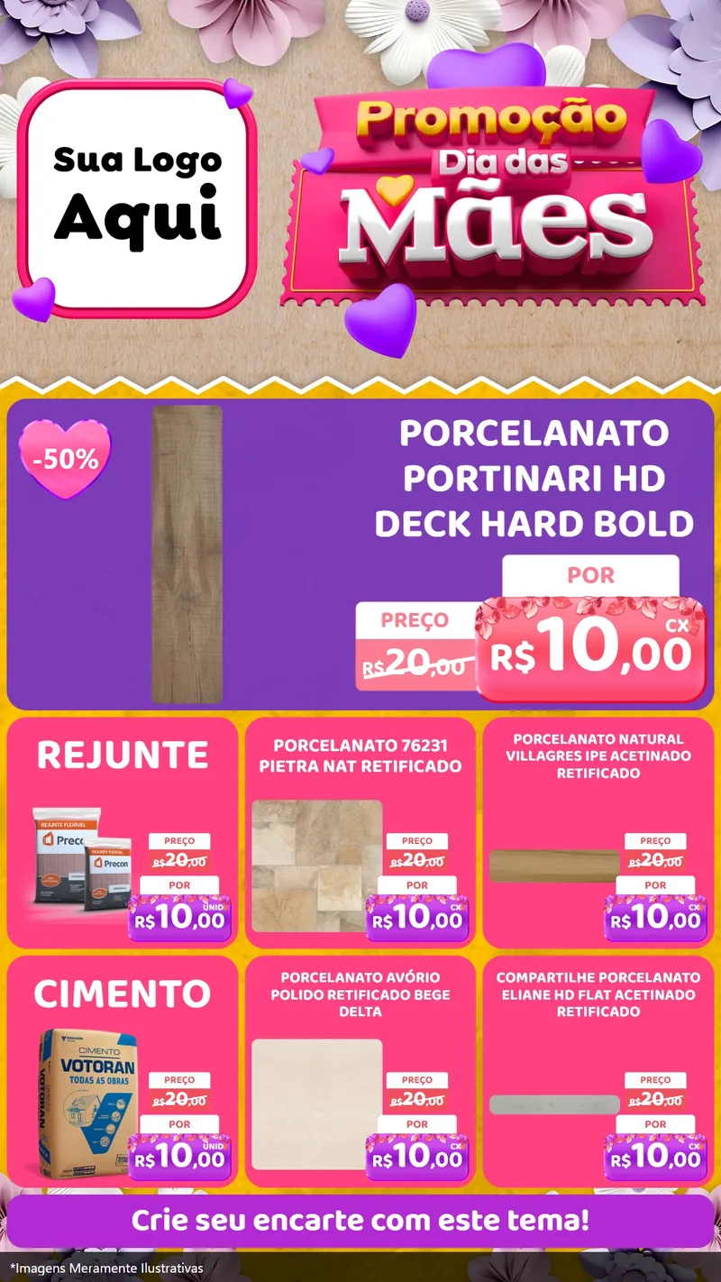Modelo de Rede Social para Stories com o tema Promoção Dia das Mães para Pisos e revestimentos