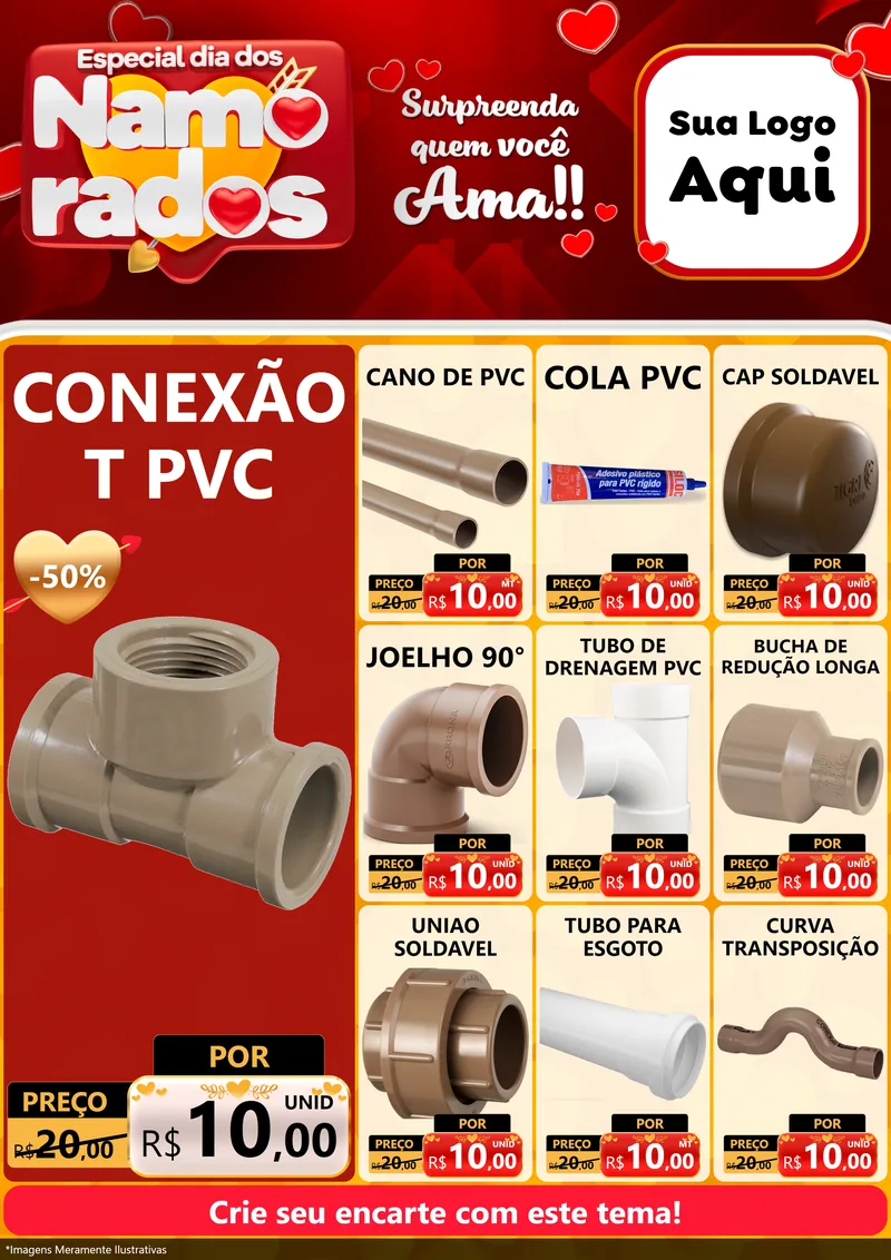 Modelo de Encarte para Encarte A4 Vertical com o tema Especial Dia dos Namorados para Tubos e conexões