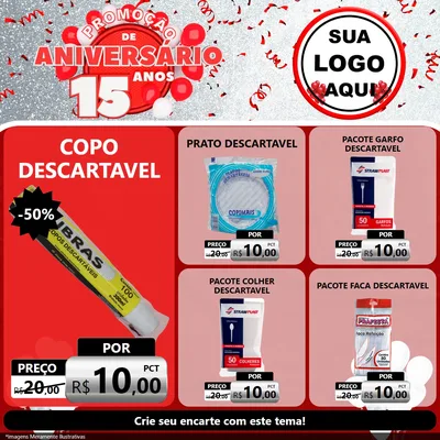 Modelo de Rede Social para Feed Facebook com o tema Promoção de Aniversário - 15 Anos para Embalagens