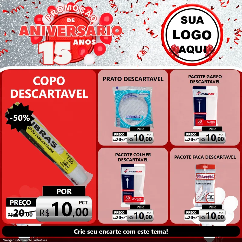 Modelo de Rede Social para Feed Facebook com o tema Promoção de Aniversário - 15 Anos para Embalagens