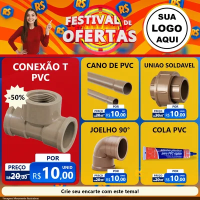Modelo de Rede Social para Feed Facebook com o tema Festival de Ofertas para Tubos e conexões