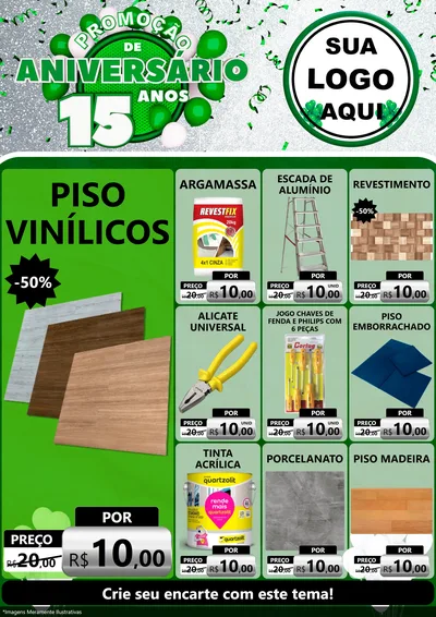 Modelo de Encarte para Encarte A4 Vertical com o tema Promoção de Aniversário - 15 Anos para Material para Construção