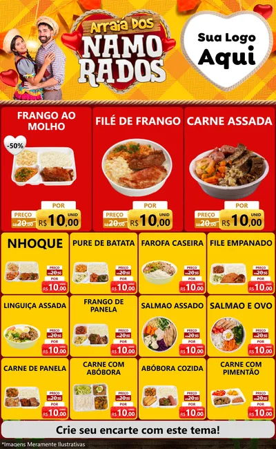 Modelo de Encarte para Encarte Grande com o tema Arraiá dos Namorados para Restaurante