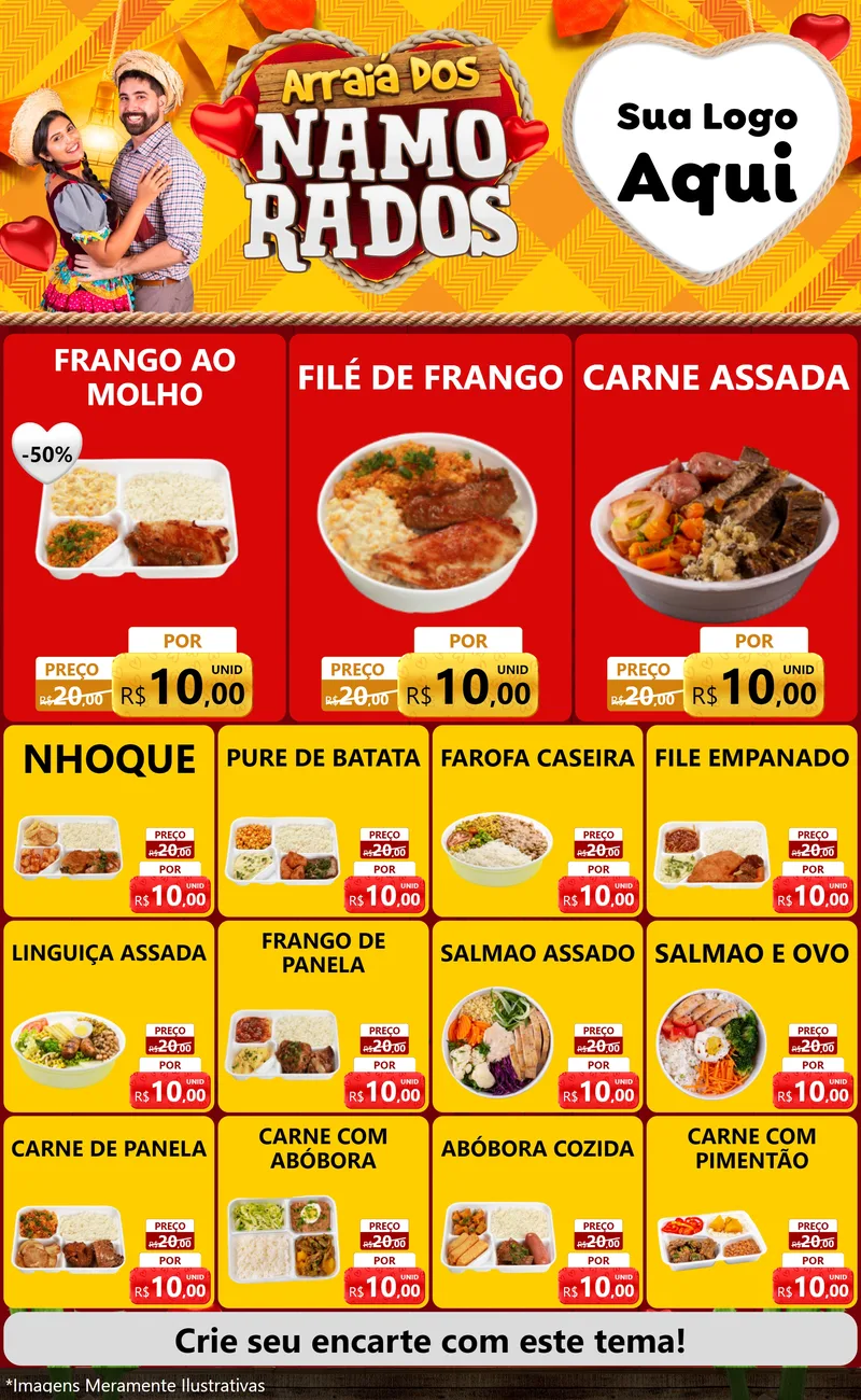 Modelo de Encarte para Encarte Grande com o tema Arraiá dos Namorados para Restaurante