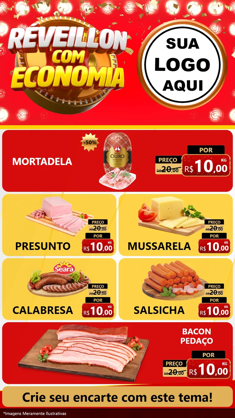 Modelo de TV para TV Vertical com o tema Réveillon com Economia para Frios e Laticínios