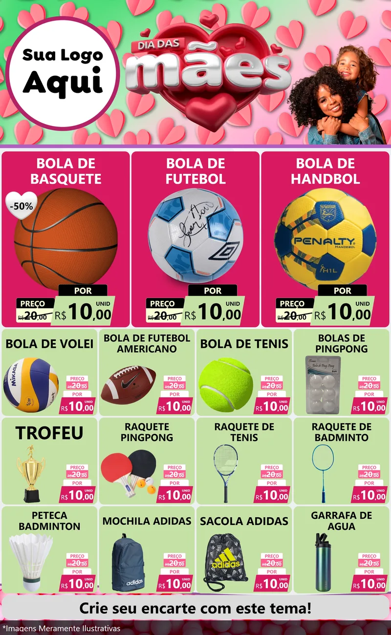 Modelo de Encarte para Encarte Grande com o tema Dia das Mães para Artigos Esportivos
