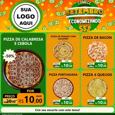 Modelo de Rede Social para Feed Facebook com o tema Comece Setembro Economizando para Pizzaria