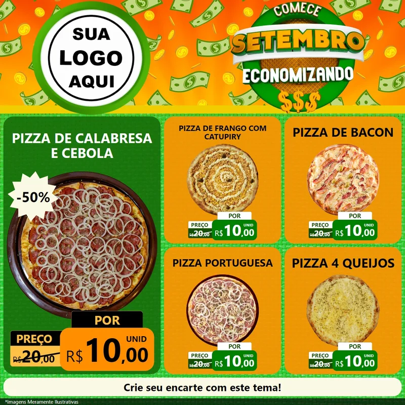 Modelo de Rede Social para Feed Facebook com o tema Comece Setembro Economizando para Pizzaria
