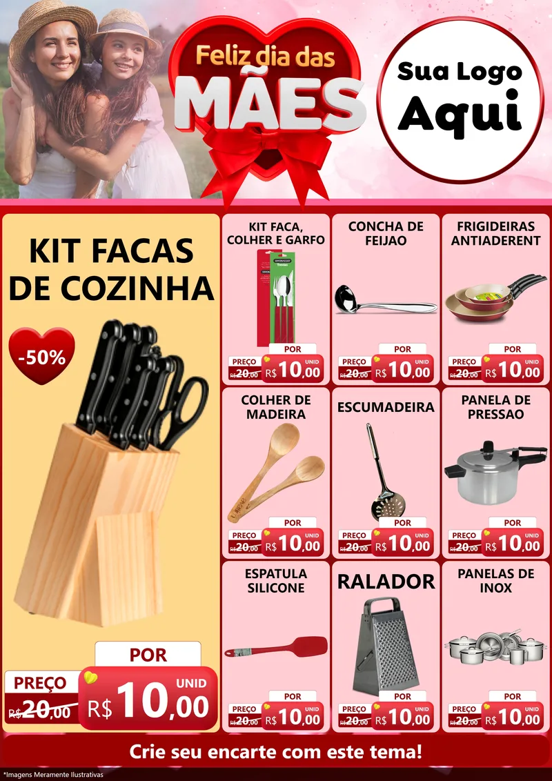 Modelo de Encarte para Encarte A4 Vertical com o tema Feliz Dia Das Mães para Utilidades Domésticas