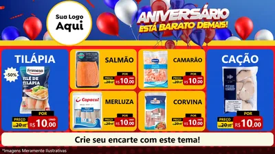 Modelo de TV para TV Horizontal com o tema Aniversário para Peixaria