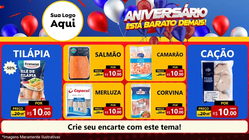 Modelo de TV para TV Horizontal com o tema Aniversário para Peixaria
