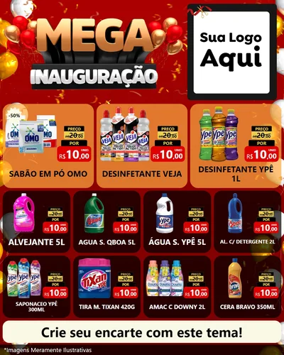 Modelo de Rede Social para Feed Instagram com o tema Mega Inauguração para Produtos de Limpeza