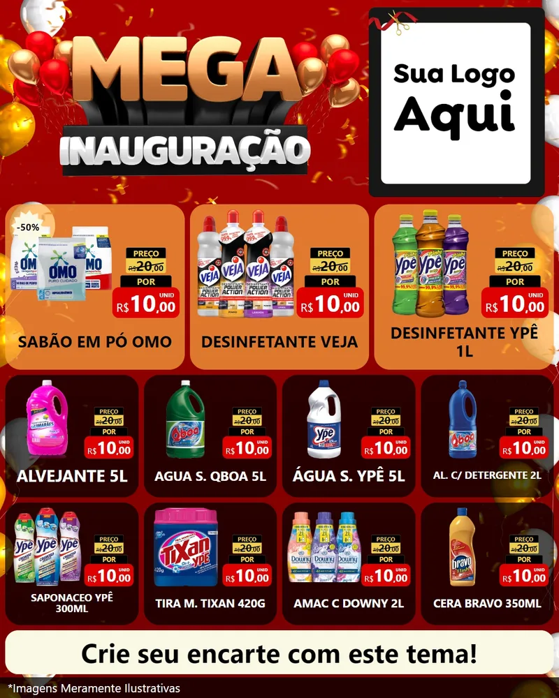 Modelo de Rede Social para Feed Instagram com o tema Mega Inauguração para Produtos de Limpeza