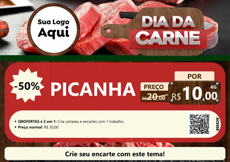 Modelo de Cartaz para Cartaz A4 Horizontal com o tema Dia da Carne para Açougue