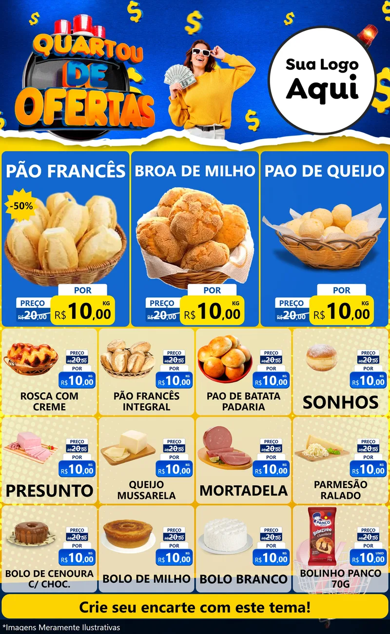 Modelo de Encarte para Encarte Grande com o tema Quartou de Ofertas para Padaria