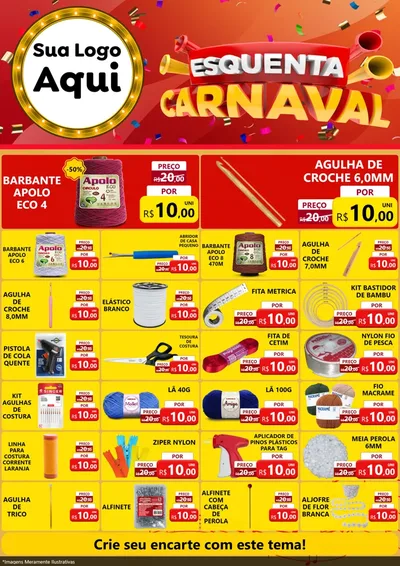 Modelo de Encarte para Encarte A4 Vertical com o tema Esquenta Carnaval para Armarinho e Aviamentos