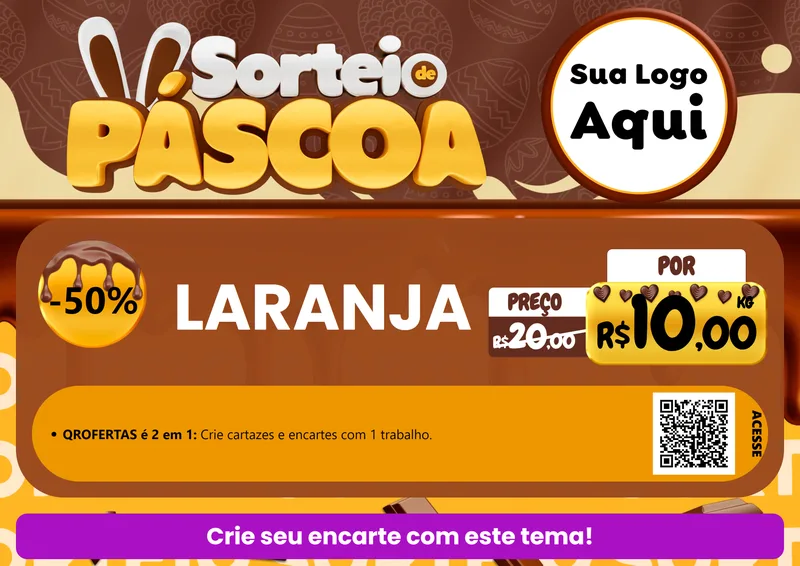 Modelo de Cartaz para Cartaz A4 Horizontal com o tema Sorteio de Páscoa para Hortifrúti