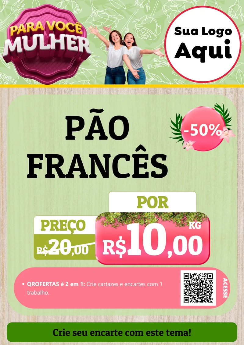 Modelo de Cartaz para Cartaz A4 Vertical com o tema Para Você Mulher para Padaria