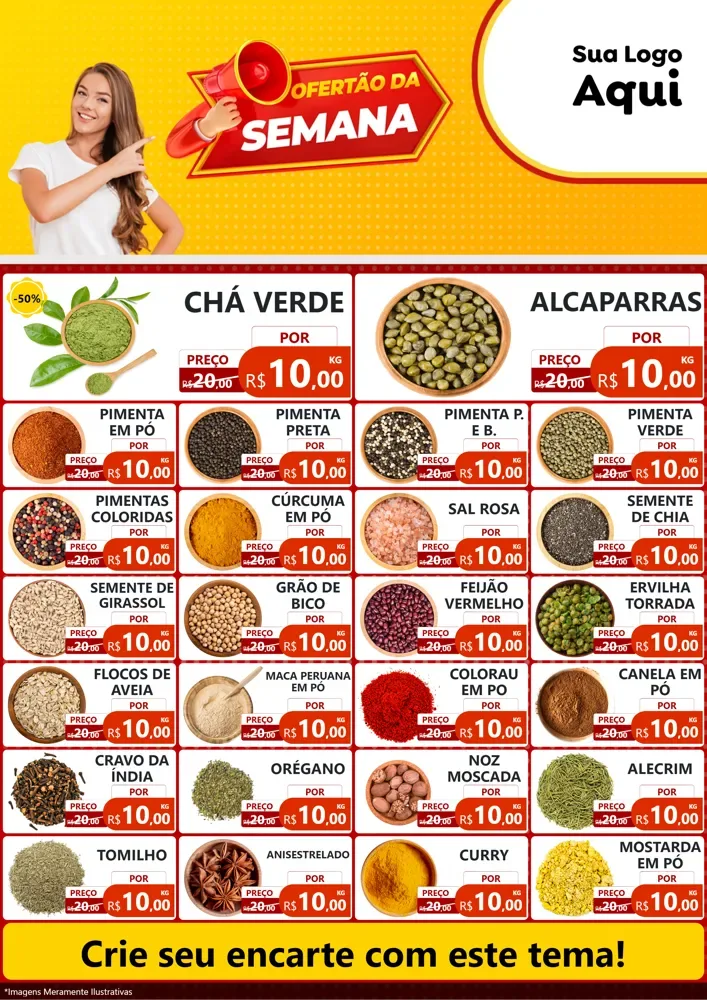 Modelo de Encarte para Encarte A4 Vertical com o tema Ofertão da Semana para Produtos Naturais