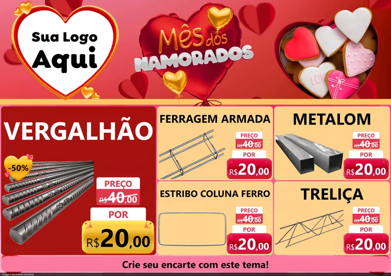 Modelo de Encarte para Encarte A4 Horizontal com o tema Mês dos Namorados para Ferragens