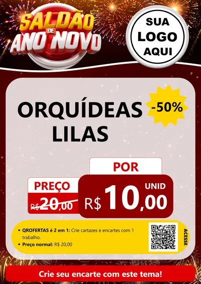 Modelo de Cartaz para Cartaz A4 Vertical com o tema Saldão de Ano Novo para Floricultura e jardim