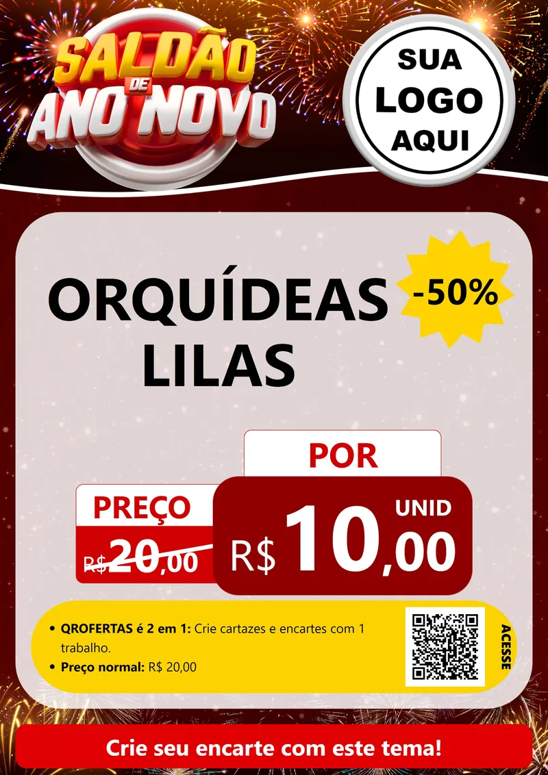 Modelo de Cartaz para Cartaz A4 Vertical com o tema Saldão de Ano Novo para Floricultura e jardim