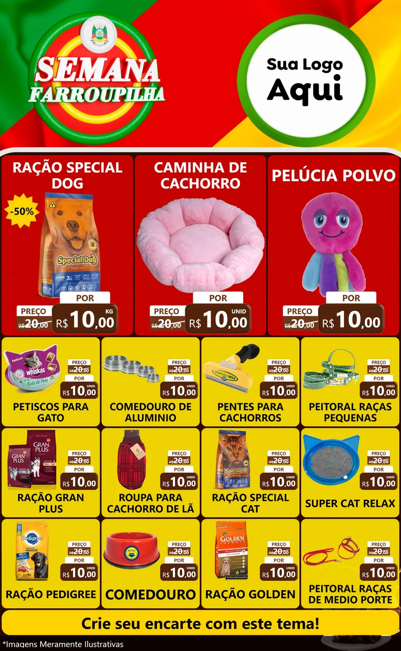 Modelo de Encarte para Encarte Grande com o tema Semana Farroupilha para Pet Shop
