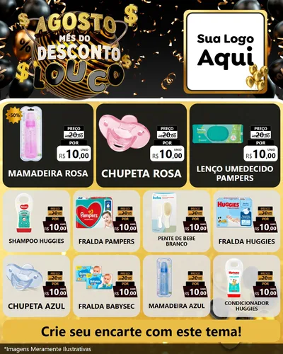 Modelo de Rede Social para Feed Instagram com o tema Agosto Mês do Desconto Louco para Bebês