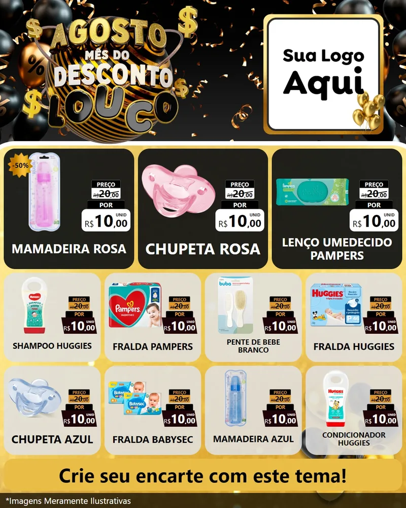 Modelo de Rede Social para Feed Instagram com o tema Agosto Mês do Desconto Louco para Bebês