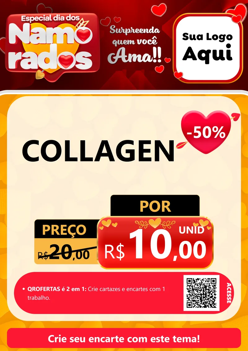 Modelo de Cartaz para Cartaz A4 Vertical com o tema Especial Dia dos Namorados para Suplementos alimentares