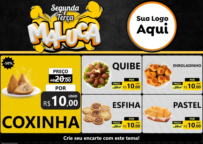 Modelo de Encarte para Encarte A4 Horizontal com o tema Segunda e Terça Maluca para Salgadaria